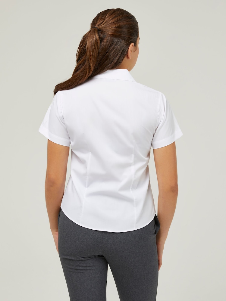 Trutex White Revere Collar Slim Fit Short Sleeve 2 Pack School Shirts - Image 3 of 7