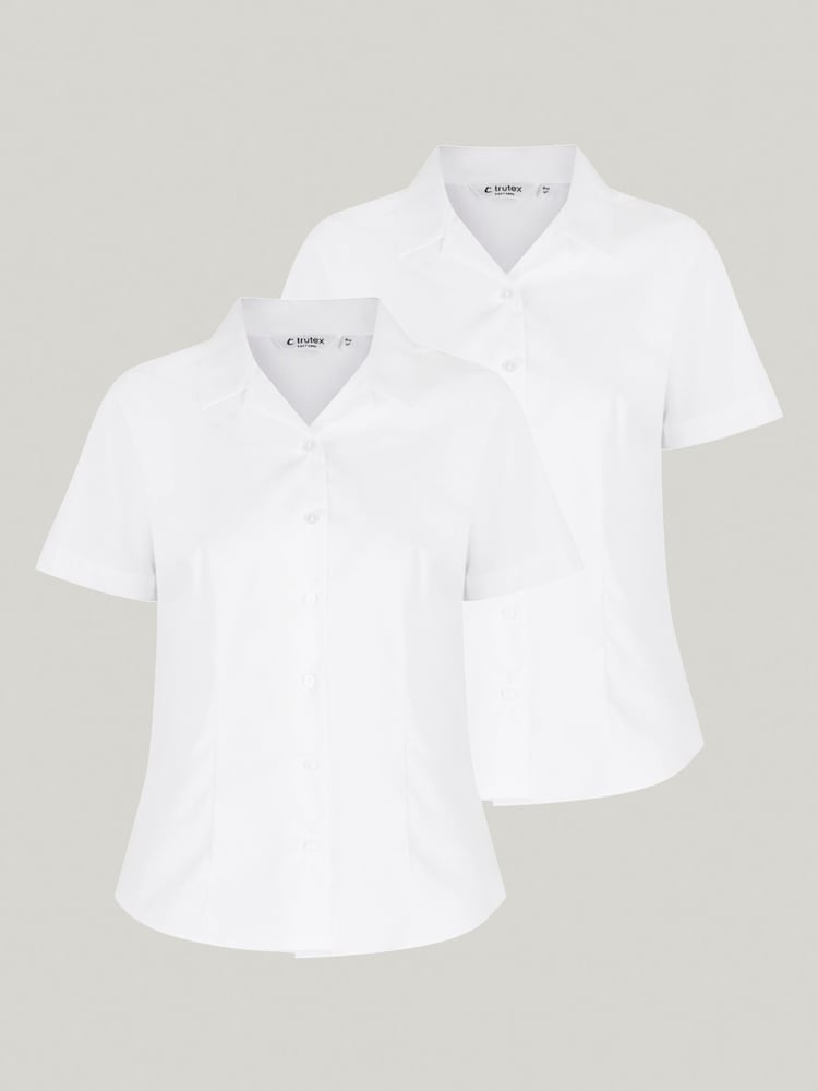 Trutex White Revere Collar Slim Fit Short Sleeve 2 Pack School Shirts - Image 5 of 7