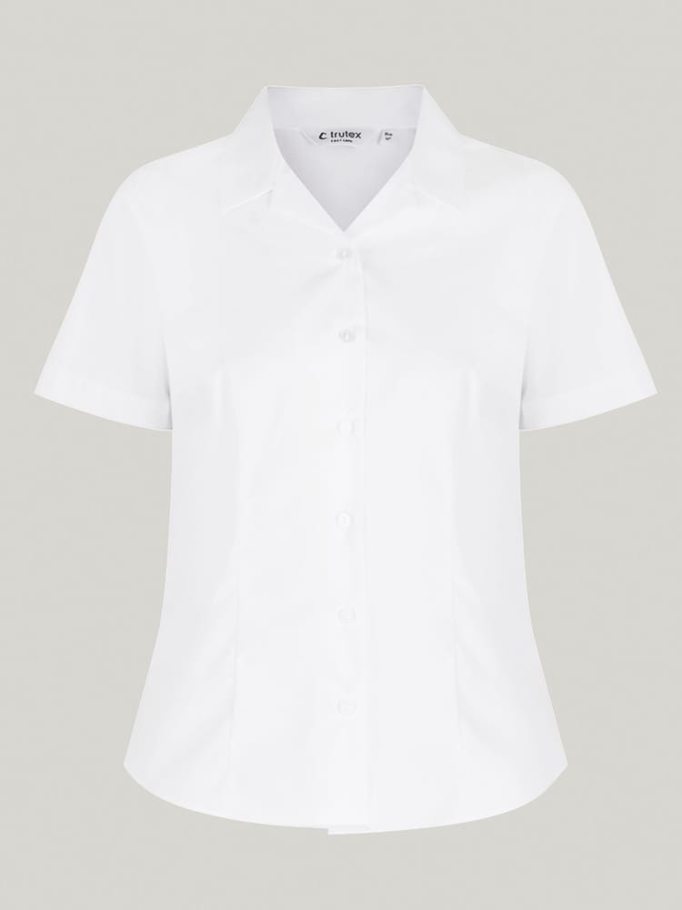 Trutex White Revere Collar Slim Fit Short Sleeve 2 Pack School Shirts - Image 6 of 7