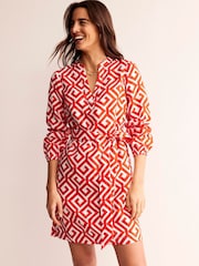 Boden Red Cleo 100% Linen Tie Waist Dress - Image 1 of 6