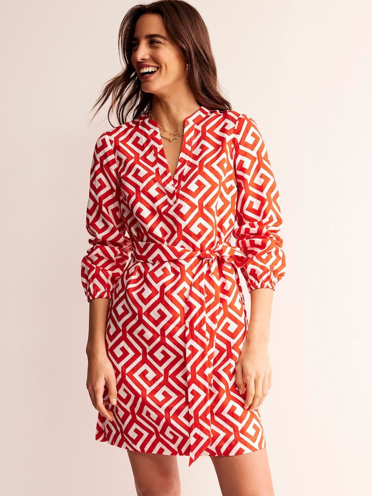 Boden Red Cleo 100% Linen Tie Waist Dress - Image 1 of 6