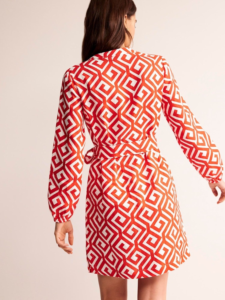 Boden Red Cleo 100% Linen Tie Waist Dress - Image 2 of 6