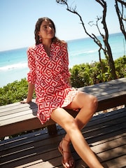 Boden Red Cleo 100% Linen Tie Waist Dress - Image 5 of 6