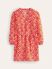 Boden Red Cleo 100% Linen Tie Waist Dress - Image 6 of 6