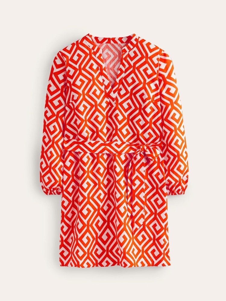 Boden Red Cleo 100% Linen Tie Waist Dress - Image 6 of 6