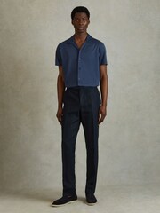 Reiss Airforce Blue Caspa Mercerised 100% Cotton Jersey Cuban Collar Shirt - Image 3 of 6