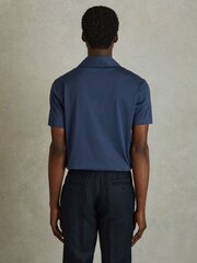 Reiss Airforce Blue Caspa Mercerised 100% Cotton Jersey Cuban Collar Shirt - Image 5 of 6