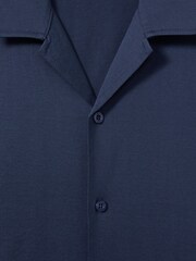 Reiss Airforce Blue Caspa Mercerised 100% Cotton Jersey Cuban Collar Shirt - Image 6 of 6
