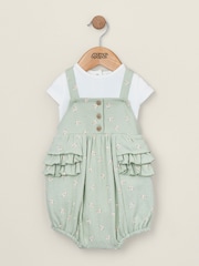 Mamas & Papas Green Hibiscus 100% Cotton Bodysuit And Shortie Romper Set 2 Piece - Image 1 of 4