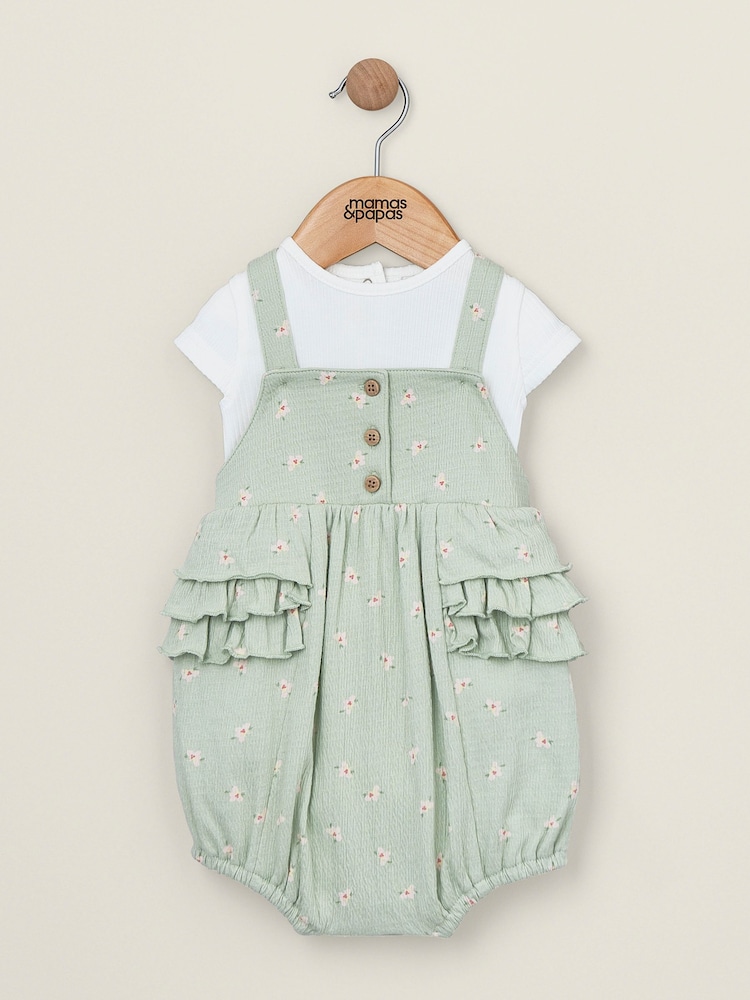 Mamas & Papas Green Hibiscus 100% Cotton Bodysuit And Shortie Romper Set 2 Piece - Image 1 of 4