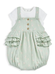 Mamas & Papas Green Hibiscus 100% Cotton Bodysuit And Shortie Romper Set 2 Piece - Image 3 of 4