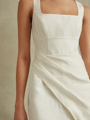 Reiss Cream Piper Linen Pleat Detail Mini Dress - Image 3 of 5
