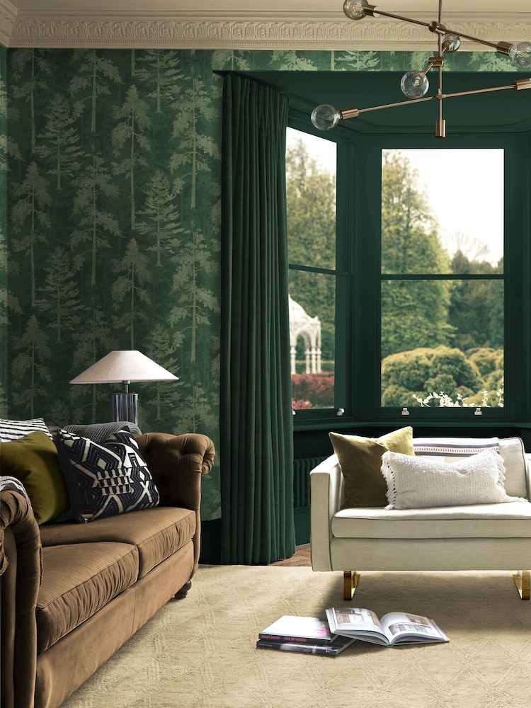 Graham & Brown Green Norse Forrest Emerald Wallpaper Sample - Image 1 of 3