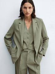 Mango Green Pockets Suit Blazer - Image 2 of 7