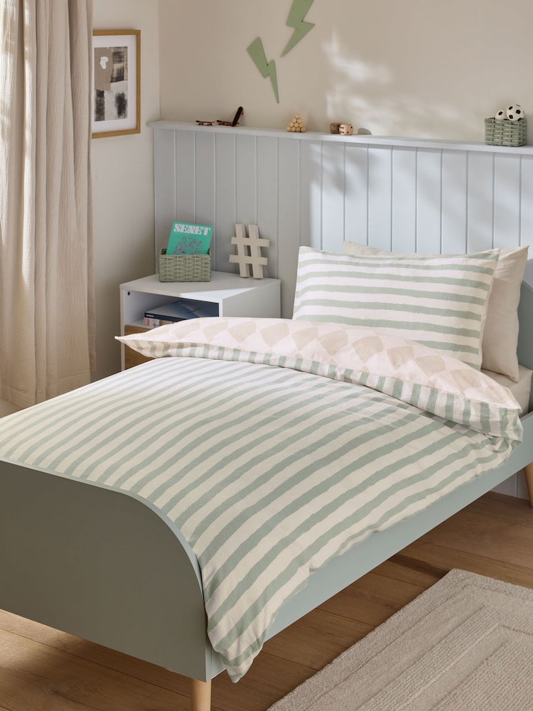 Sage Stripe Harlequin Supersoft Brushed 100% Cotton Duvet Cover and Pillowcase Set - Image 1 of 9