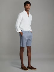 Azul fuerza aérea - Pantalones cortos con cordón interno de mezcla de lino de algodón Ezra de Reiss - Imagen 1 de 6