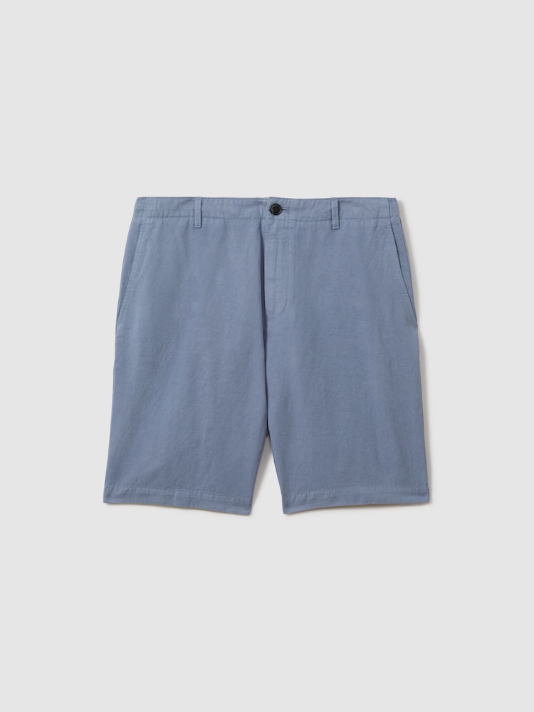 Azul fuerza aérea - Pantalones cortos con cordón interno de mezcla de lino de algodón Ezra de Reiss - Imagen 2 de 6 Azul fuerza aérea - Pantalones cortos con cordón interno de mezcla de lino de algodón Ezra de Reiss - Imagen 2 de 6