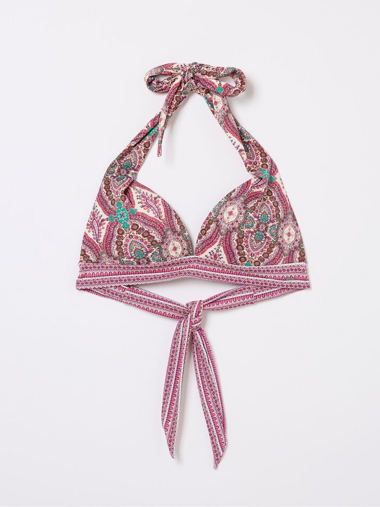 FatFace Cody Pink Detail Paisley Bikini Top - Image 4 of 4