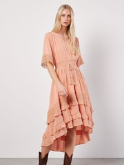 Apricot Peach Crochet High Low Dress - Image 1 of 4