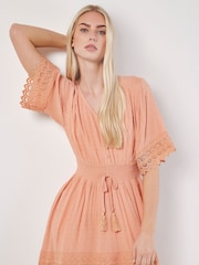Apricot Peach Crochet High Low Dress - Image 2 of 4