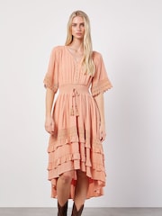 Apricot Peach Crochet High Low Dress - Image 4 of 4