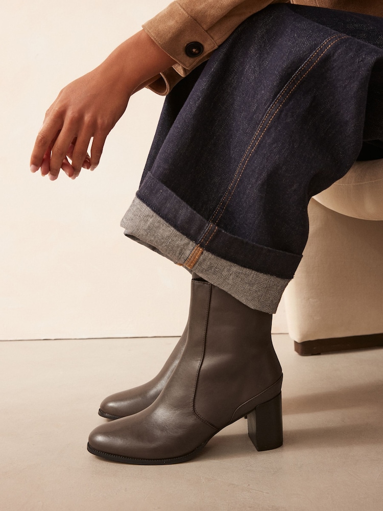 Chocolate Brown Leather Forever Comfort® Leather Ankle Heeled Boots - Image 1 of 7