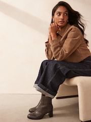 Chocolate Brown Leather Forever Comfort® Leather Ankle Heeled Boots - Image 2 of 7