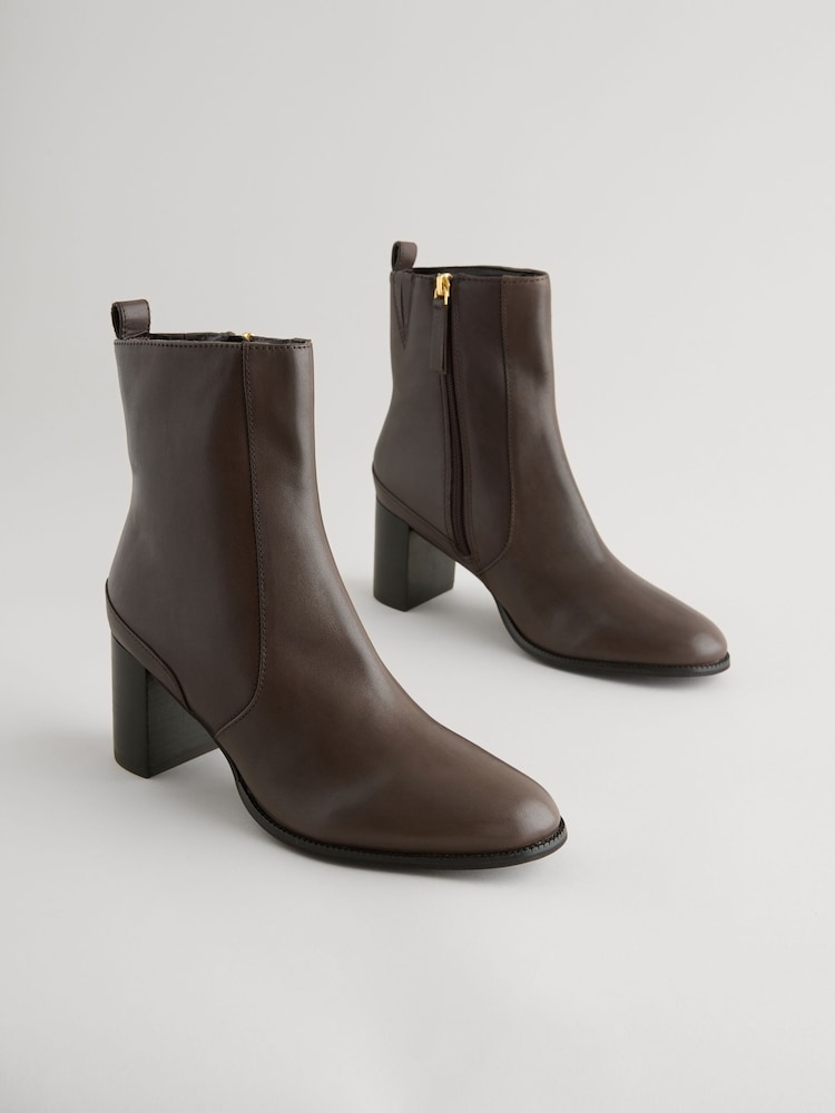 Chocolate Brown Leather Forever Comfort® Leather Ankle Heeled Boots - Image 3 of 7