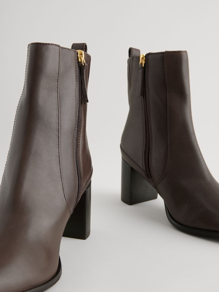 Chocolate Brown Leather Forever Comfort® Leather Ankle Heeled Boots - Image 5 of 7