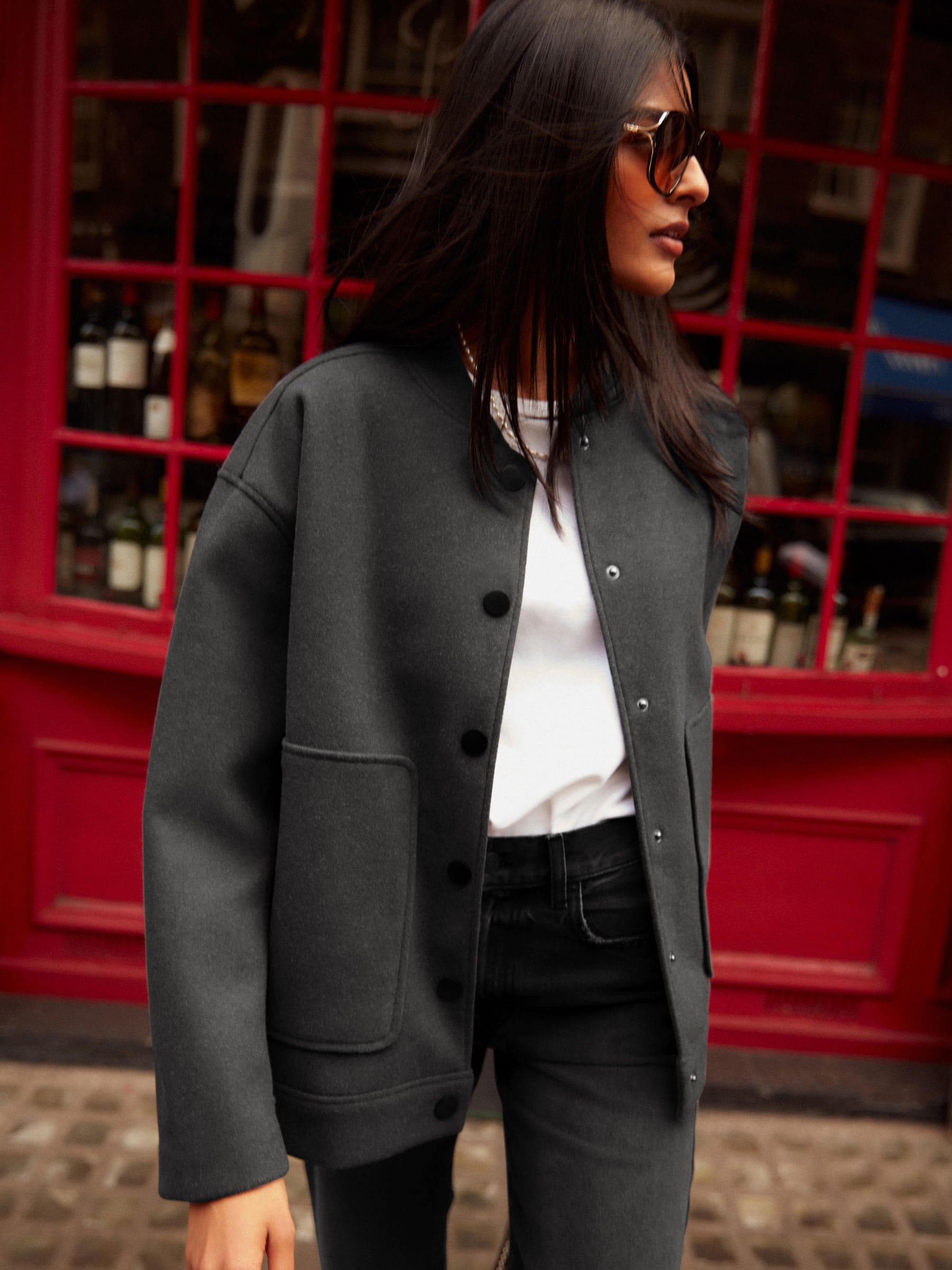 Buy Grey Print Brushed Longline Bomber Jacket from Next United Arab Emirates
