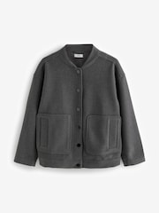 Grau - Lange, angeraute Bomberjacke mit Print - Bild 2 von 7
