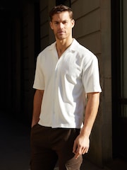 Светло-бежевый - Threadbare Textured Short Sleeve Cotton Shirt With Stretch - Изображение 1 из 4