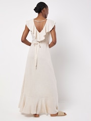 Apricot Cream Ruffle Wrap Hi-Lo Linen Mix Dress - Image 2 of 5