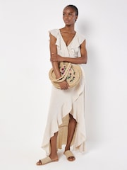 Apricot Cream Ruffle Wrap Hi-Lo Linen Mix Dress - Image 3 of 5