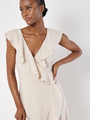 Apricot Cream Ruffle Wrap Hi-Lo Linen Mix Dress - Image 4 of 5