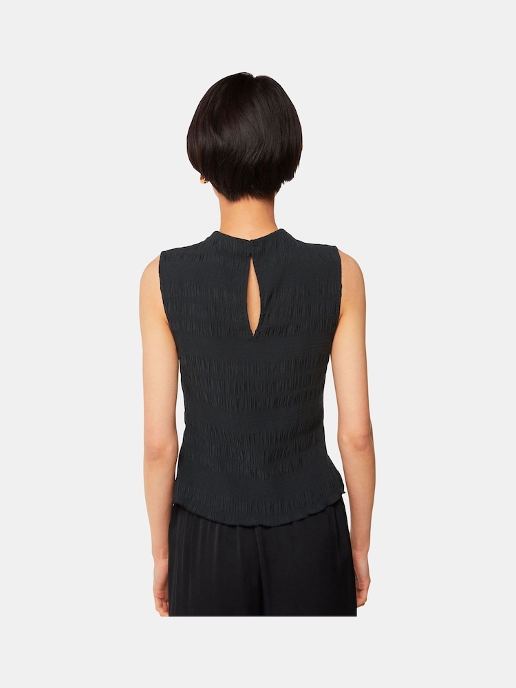 Whistles Black Plissé Sleeveless Top - Image 2 of 5 Whistles Black Plissé Sleeveless Top - Image 2 of 5
