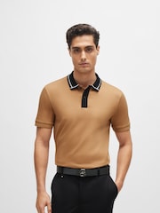 BOSS Tan Brown Contrast Collar Slim Fit Polo Shirt - Image 2 of 5