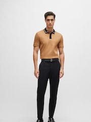 BOSS Tan Brown Contrast Collar Slim Fit Polo Shirt - Image 4 of 5
