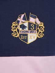 Raging Bull Blue 100% Cotton Short Sleeve Cut & Sew Panel Rugby Shirt - Image 3 of 7