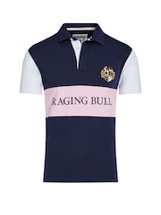 Raging Bull Blue 100% Cotton Short Sleeve Cut & Sew Panel Rugby Shirt - Image 7 of 7
