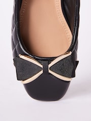 Lipsy Black Faux Leather Flat Slip On Quilted Bow Ballerina School Shoe - Image 3 of 4