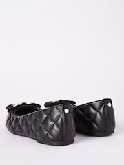 Lipsy Black Faux Leather Flat Slip On Quilted Bow Ballerina School Shoe - Image 4 of 4