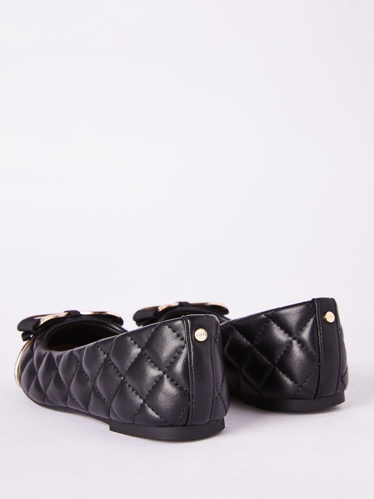 Lipsy Black Faux Leather Flat Slip On Quilted Bow Ballerina School Shoe - Image 4 of 4