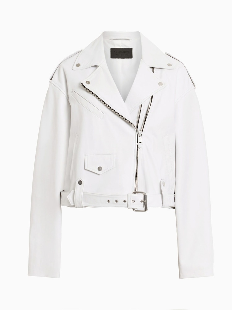 AllSaints White Dayle Biker Jacket - Image 7 of 7