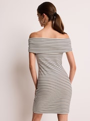 Navy/White Stripe Bardot Rib Summer Mini Dress - Image 3 of 6