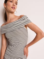 Navy/White Stripe Bardot Rib Summer Mini Dress - Image 4 of 6