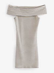Navy/White Stripe Bardot Rib Summer Mini Dress - Image 5 of 6