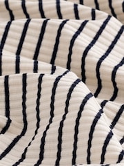 Navy/White Stripe Bardot Rib Summer Mini Dress - Image 6 of 6