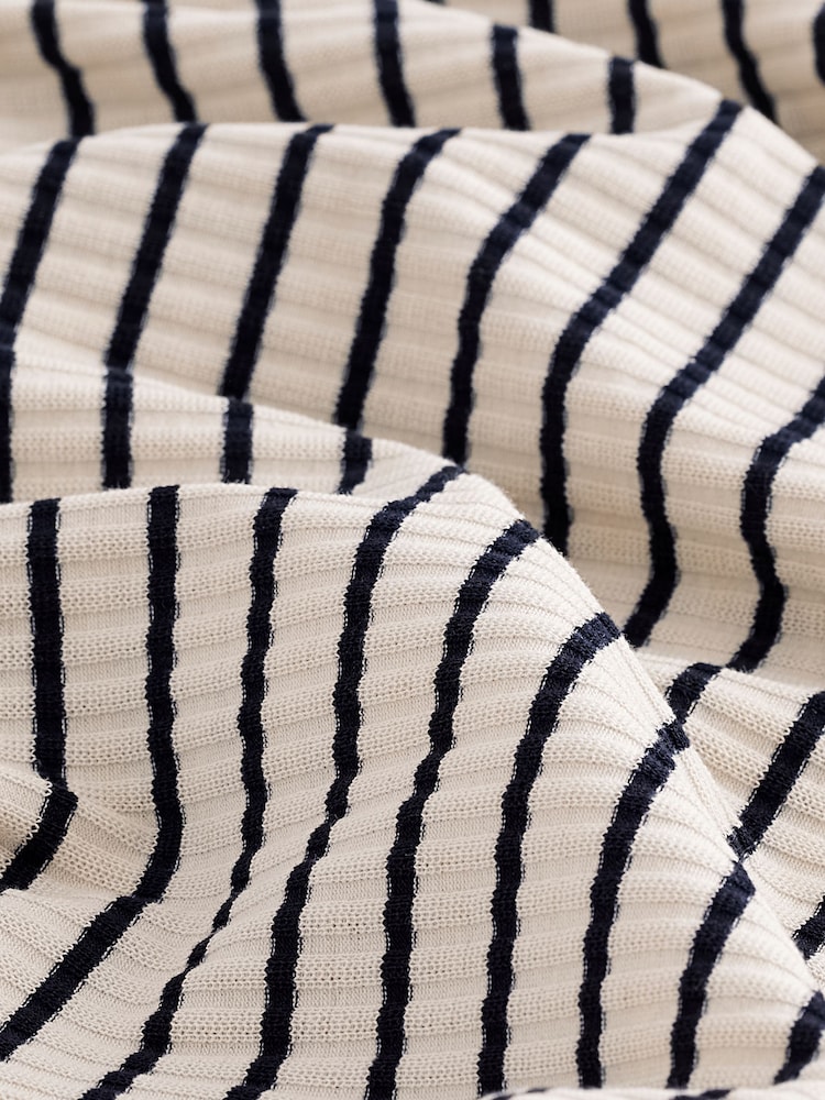 Navy/White Stripe Bardot Rib Summer Mini Dress - Image 6 of 6
