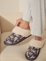 Charcoal Grey Lionel Scion Suede Faux Fur Lined Mule Slippers - Image 1 of 7